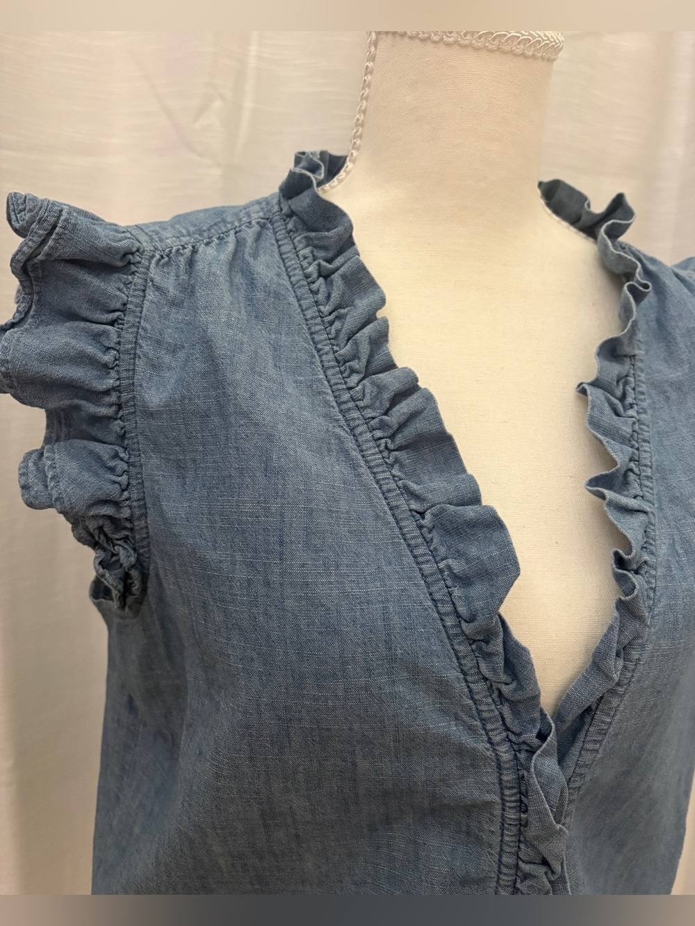 J. Crew Chambray Top with Ruffle Trim - Picture 7 of 10